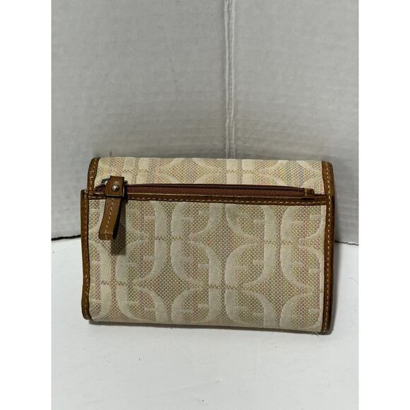 Fossil Wallet Logo Spell Out Beige Cream Tan Brown Women Cards Coins Vintage - Picture 3 of 10